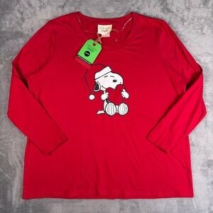 Munki Munki Peanuts Snoopy Pajama Shirt Women's 1X Red Holiday Christmas NWT